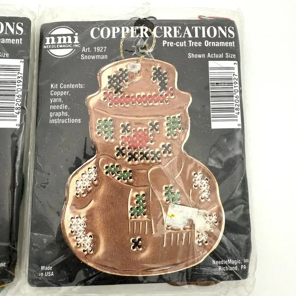3 Vintage Copper Creations Punch and Stitch Cross Stitch Christmas Ornament Kits